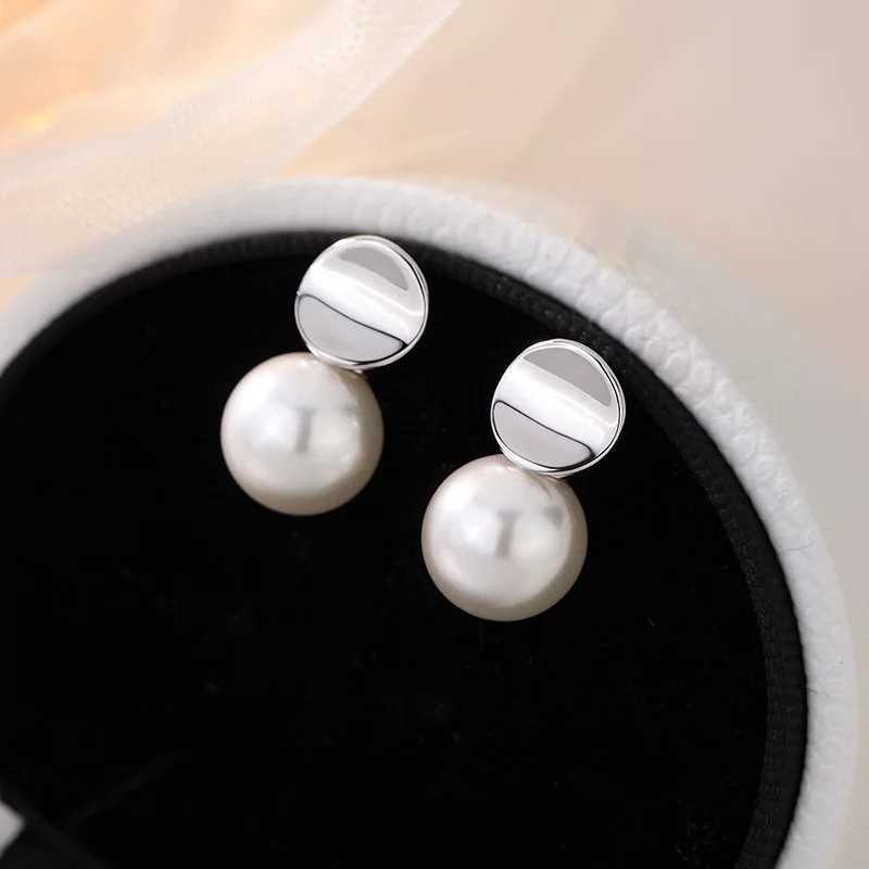 925 Sterling Silver Geometric Curved Surface Circular Pearl Stud Earring for Women Fine Jewelry High Luxury Vintage Accessories J251021