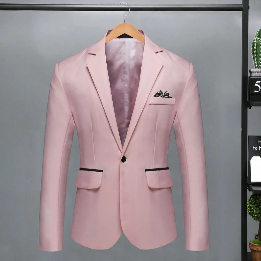 Men Formal Business Style Slim Fit Single Button Suit Jacket Solid Color Lapel Satin Groom Wedding Banquet Men Suit Coat 251021