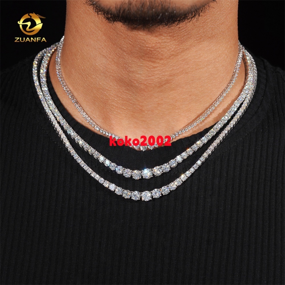 Women Jewelry 925 Silver Classic 2mm 3mm 4mm Necklace Gradual VVS Moissanite Tennis Chain