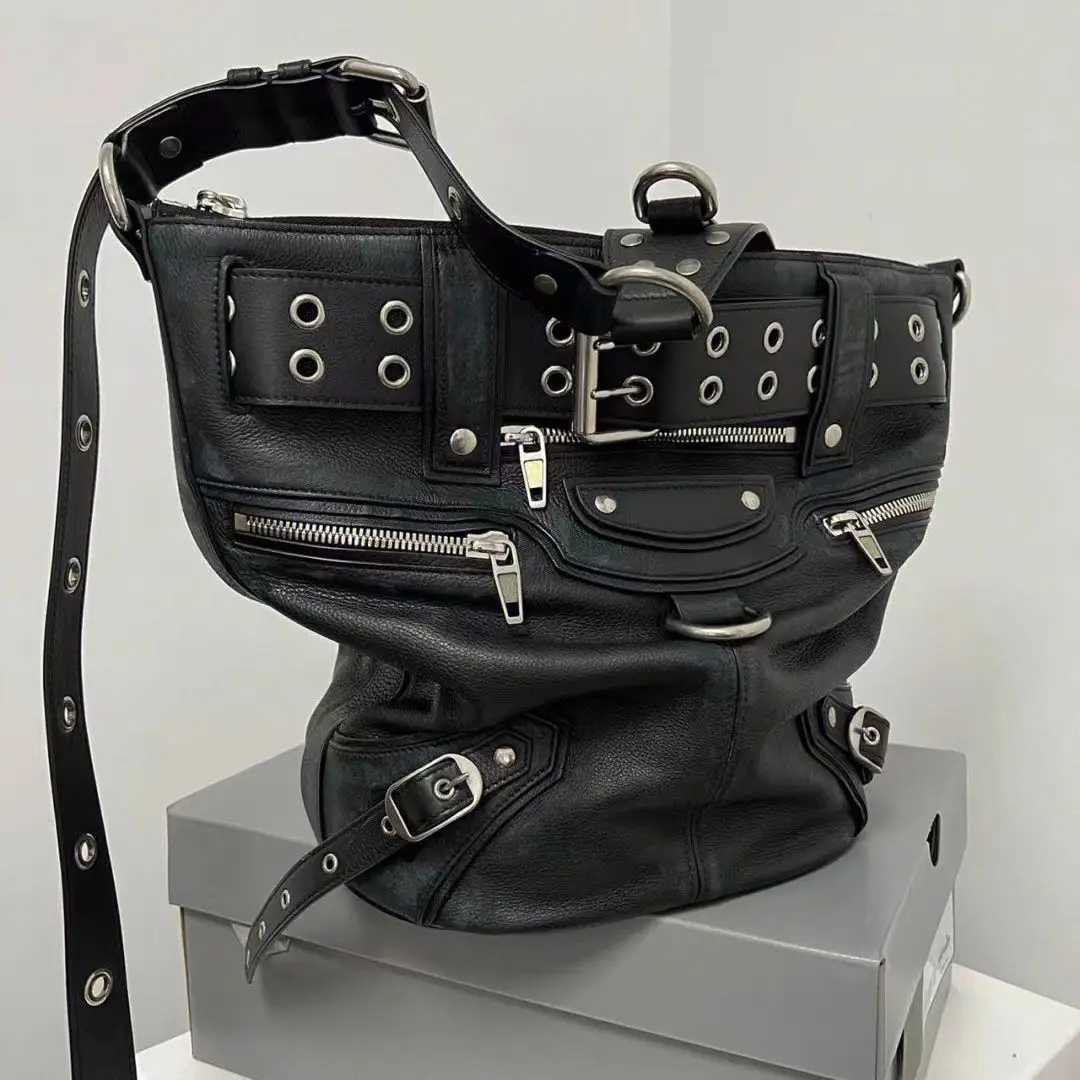 JIAERDI High Street Vintage Handbag Women New Rivet Large Capacity Casual Crossbody Bags Ladies Moto Biker Black Messenger Bag Z251018