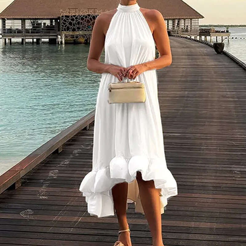 2025 Autumn New Solid Color Halter Neck Fashionable Elegant Sleeveless Long Dress