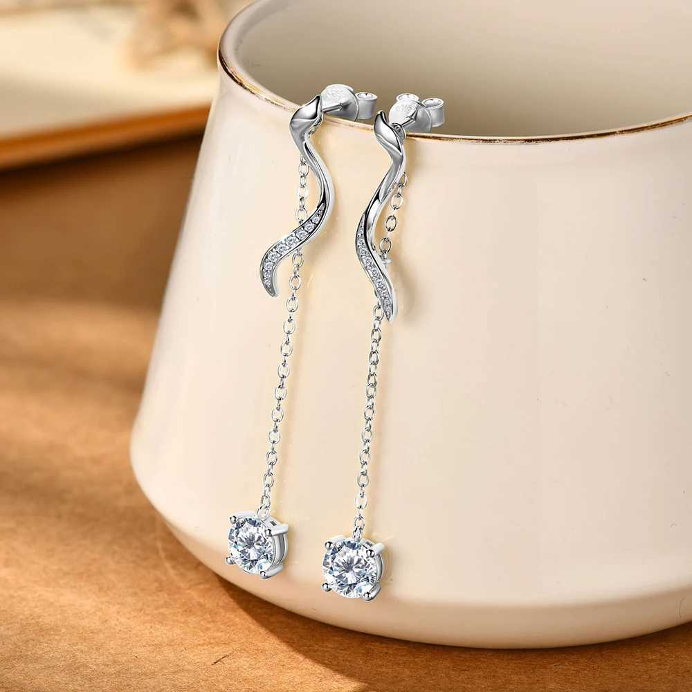 Sweetrain 1CT Moissanite Drop Earrings S925 Sterling Silver Long Tassel Dangle Earring for Women Wedding Jewelry Gifts with GRA J251021