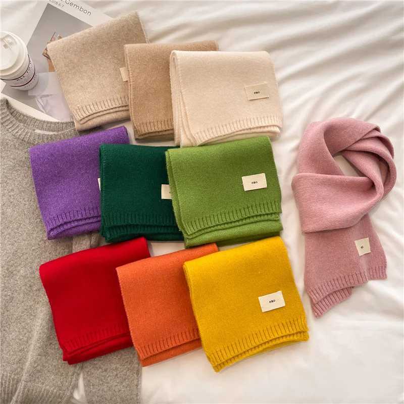 Pure Color Knitting Scarf With Autumn and Winter Warm Scarf LongTerm Student Scarf Candy Color Bright Foundation Korean Version W251021