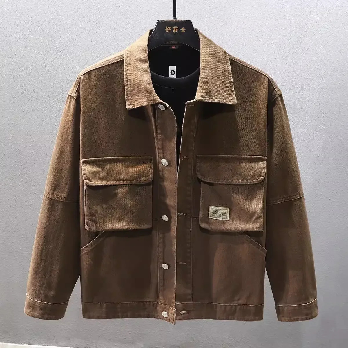 Mens Denim Jacket Brown Plus Size Cargo Male Jean Coats Camouflage Fast Delvery of Fabric Korean Clothes Vintage Elatic 251010