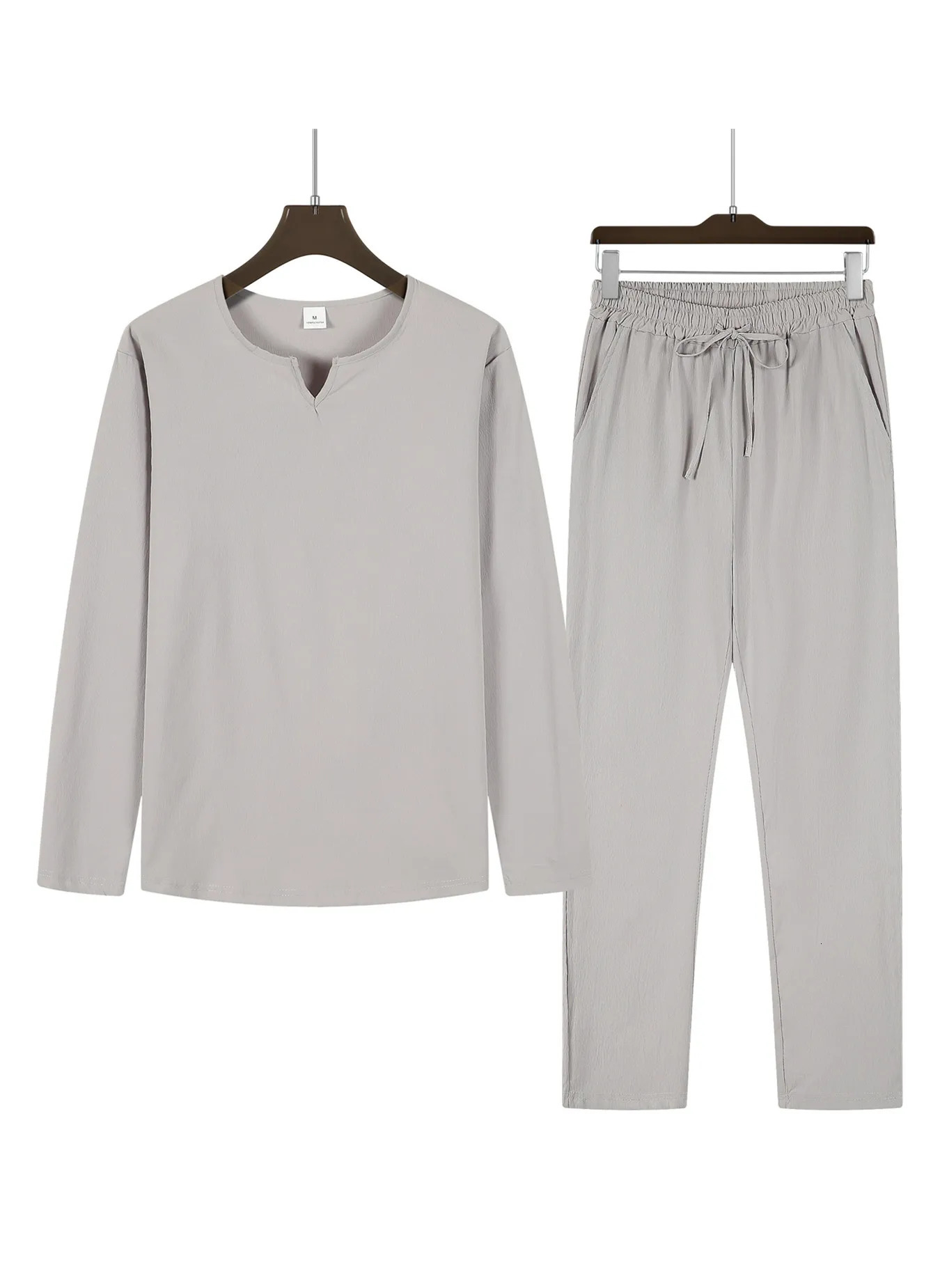 2pcs Set Mens Shirt and Pants Suits for Men Small Vneck Beach Wear Tracksuit Solid Color Shirts Sweatpants Hawaiian Vacation 251021