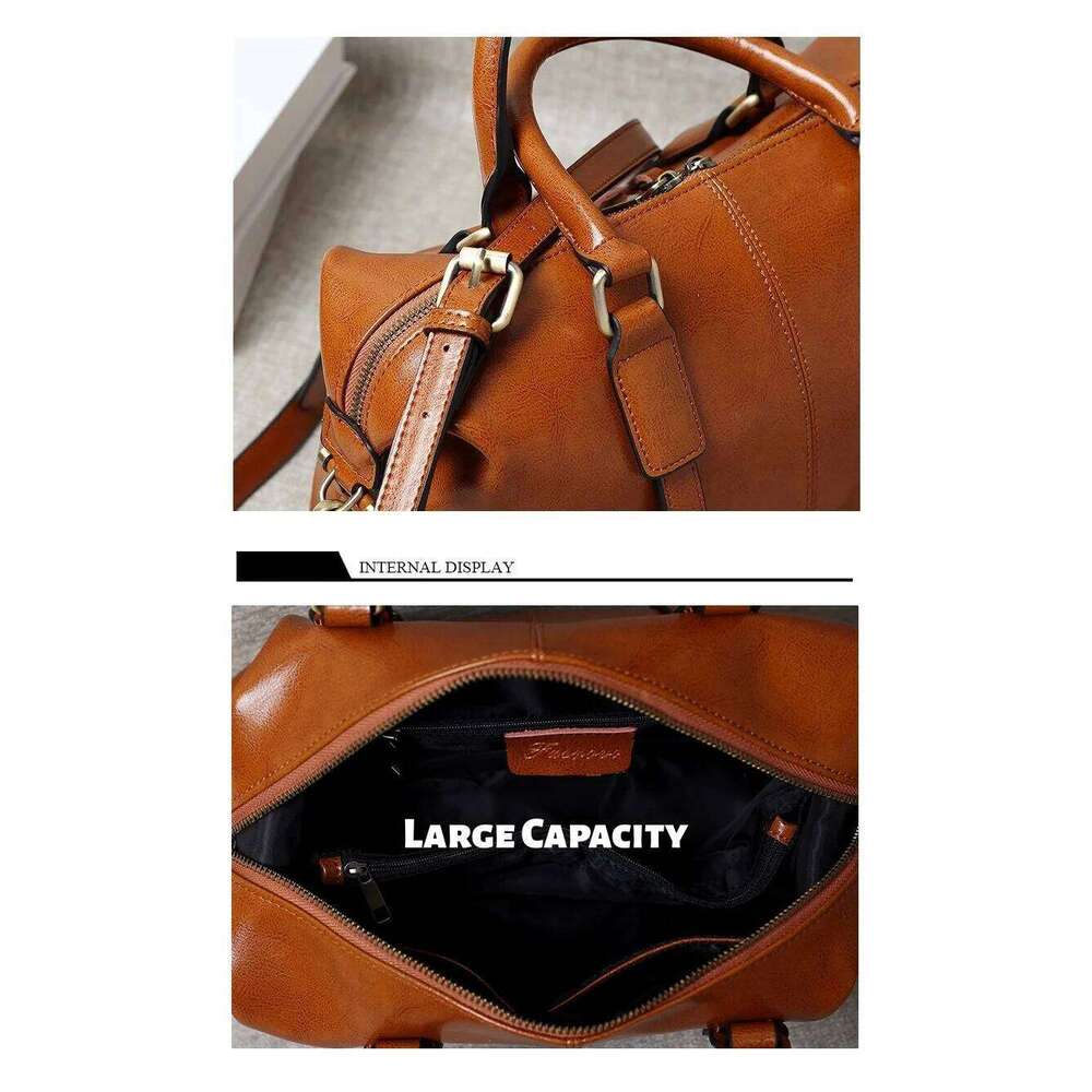 Retro Handheld Oil-Waxed Cowhide Leather Women's Boston Large Capacity Trendy Women Shoulder Crossbody Bag Spacious Tote 251021