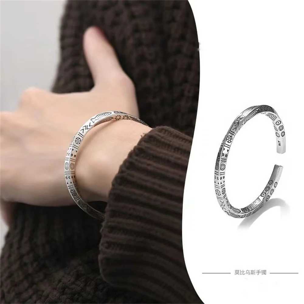 Retro Silver Color Men Open Bracelet Bohemian Mbius Loop Bracelet For Women Totem Trendy Jewelry Accessories J251021