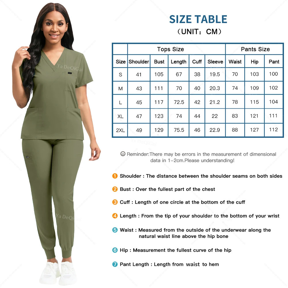 Stretch Scrubs Women Set Nursing Uniforms Clinical Scrubs Set Nurse Doctor Dustproof Workwear Scrubs Top Jogger Pants 2501021