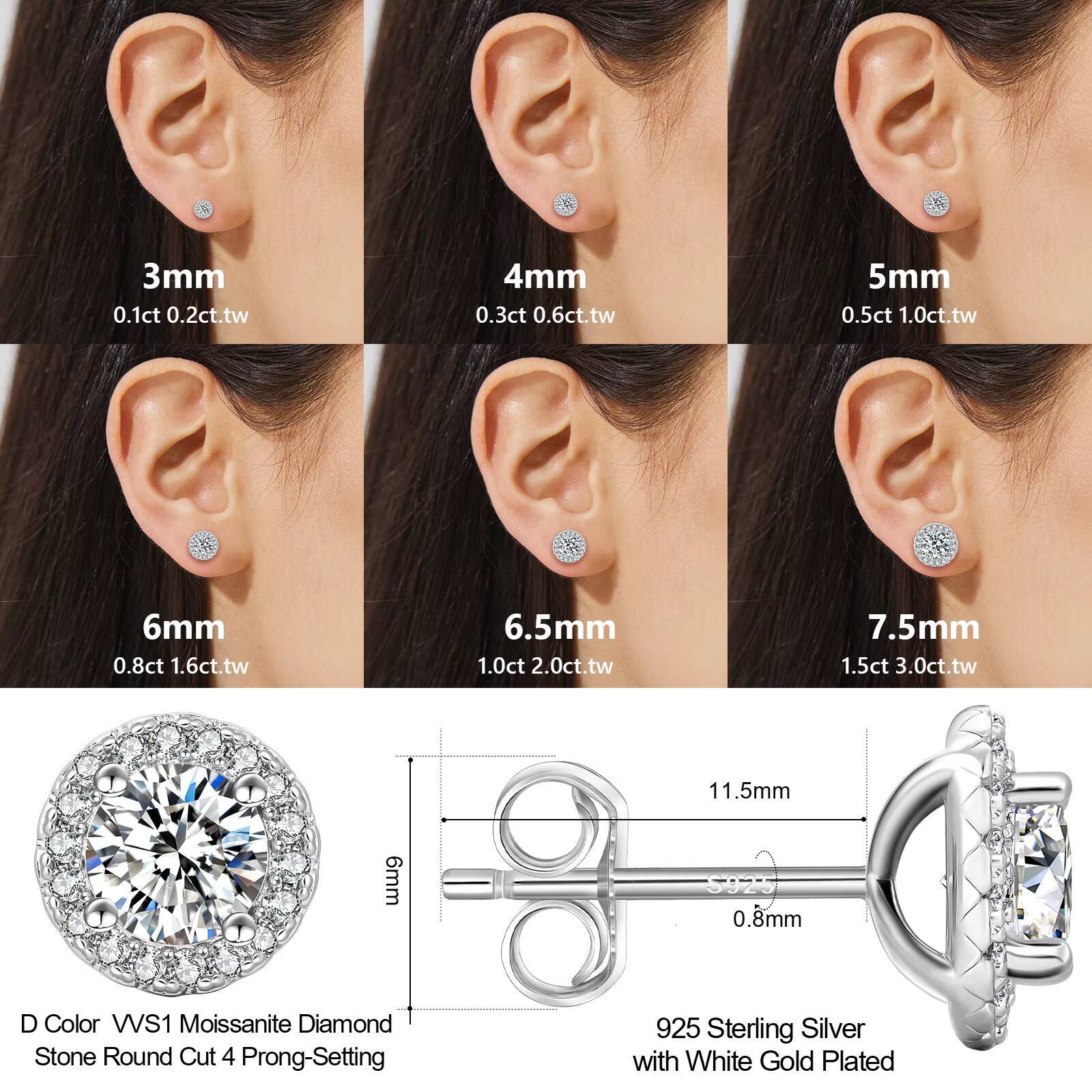 Moissanite Cluster Studs Womens Gifts 1ct 2 Carat S925 Sterling Silver VVS1 GRA Lab Created Diamond Mossanite Earring for Men