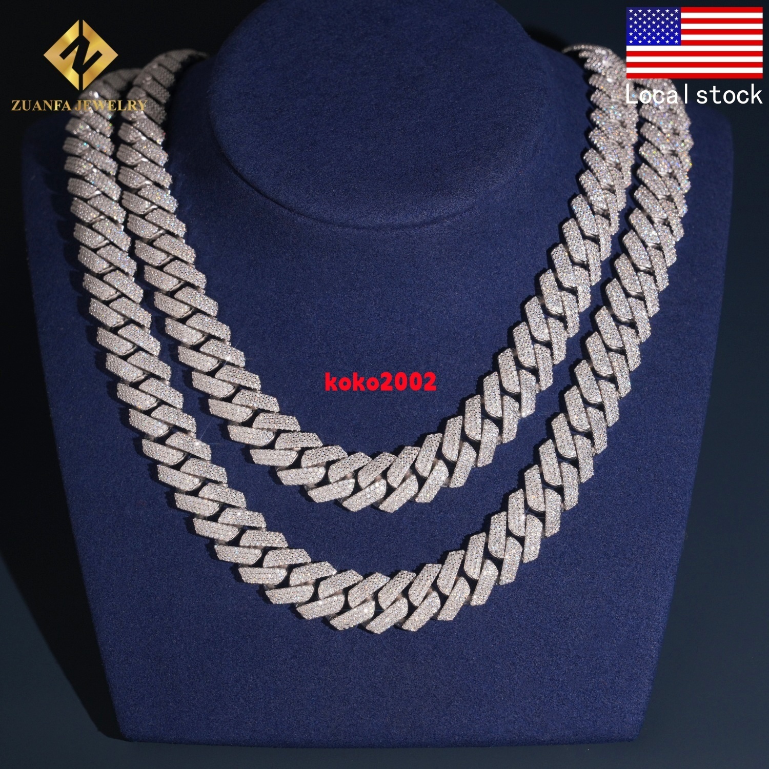 US Warehouse Fine Jewelry Fashion HipHop Style 15mm Cuban Link Chain Necklace 925 Sterling Silver Moissanite Pass Diamond Tester