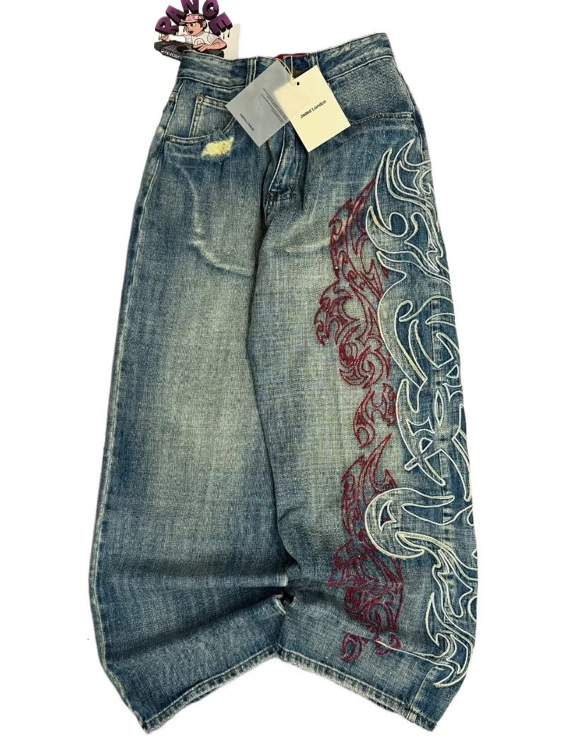 Y2K American Pattern Embroidery Baggy Jeans Men High Street Vintage Hip Hop Fashion Casual Joker Couple Wideleg Pants 251017
