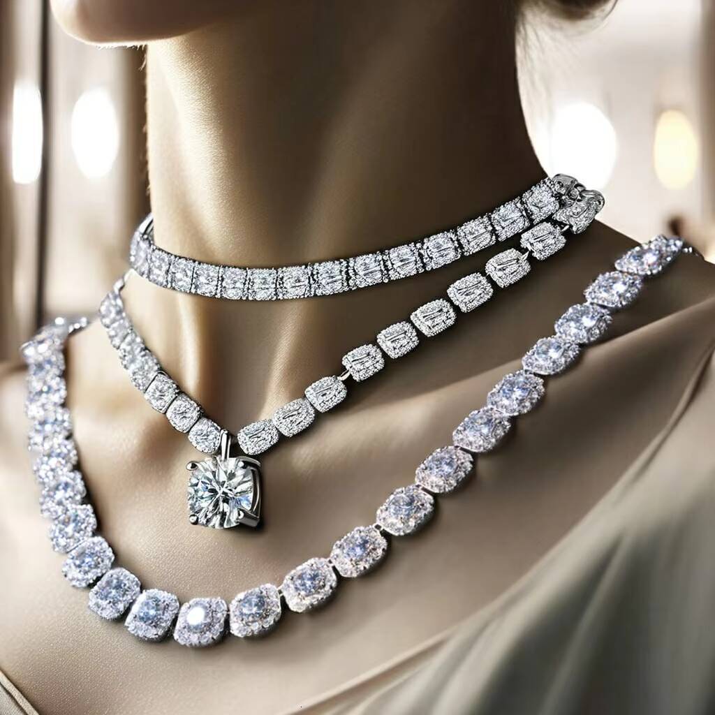 Custom Fashion Rock Candy Necklace Iced Out VVS Moissanite Chain Exquisite 925 Silver Diamond Necklace Tennis Chain Gift