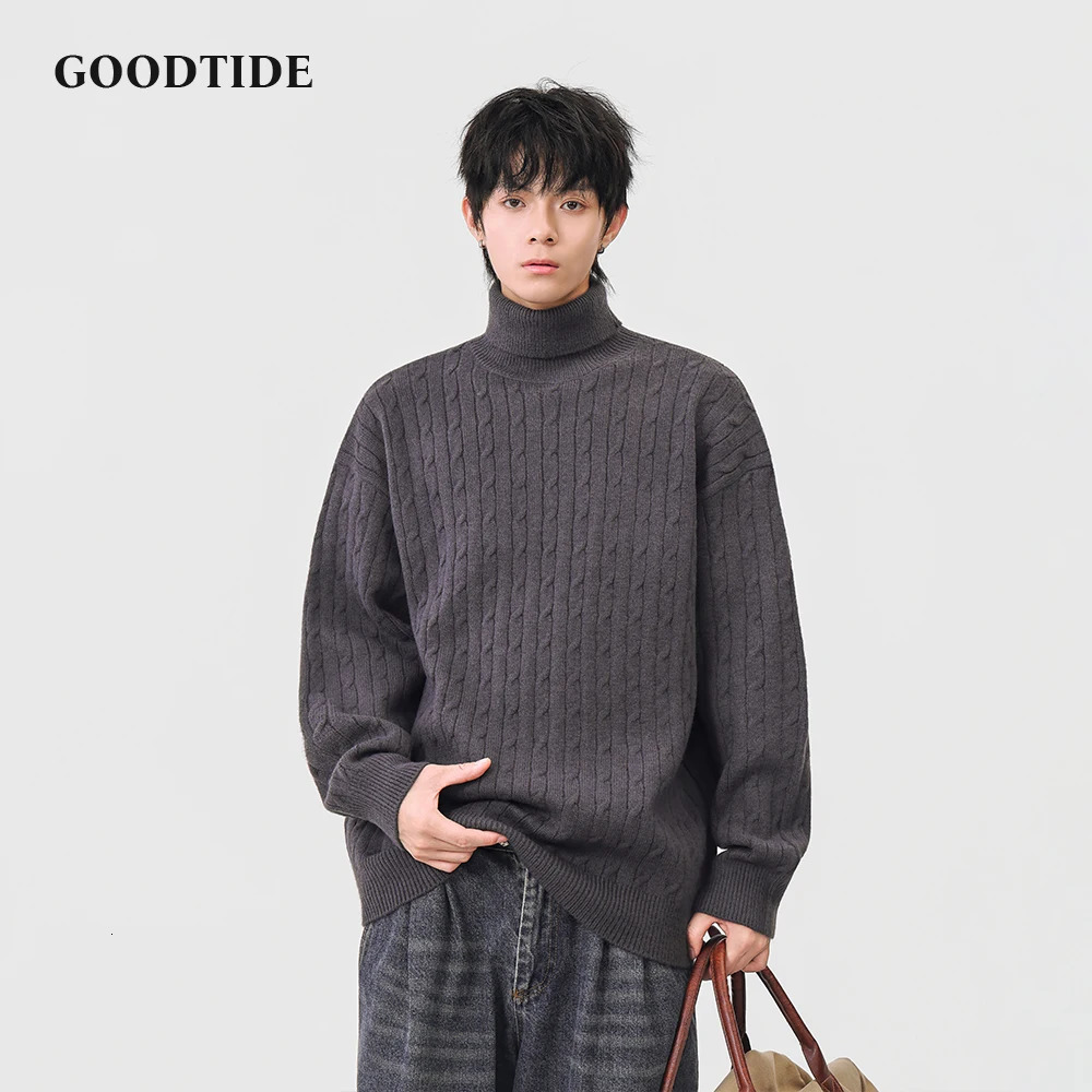 Fashion Mens Casual Turtleneck Sweater 2025 Winter Cable Knit Pullover Comfortable Soft Long Sleeve Jumper Top 251020