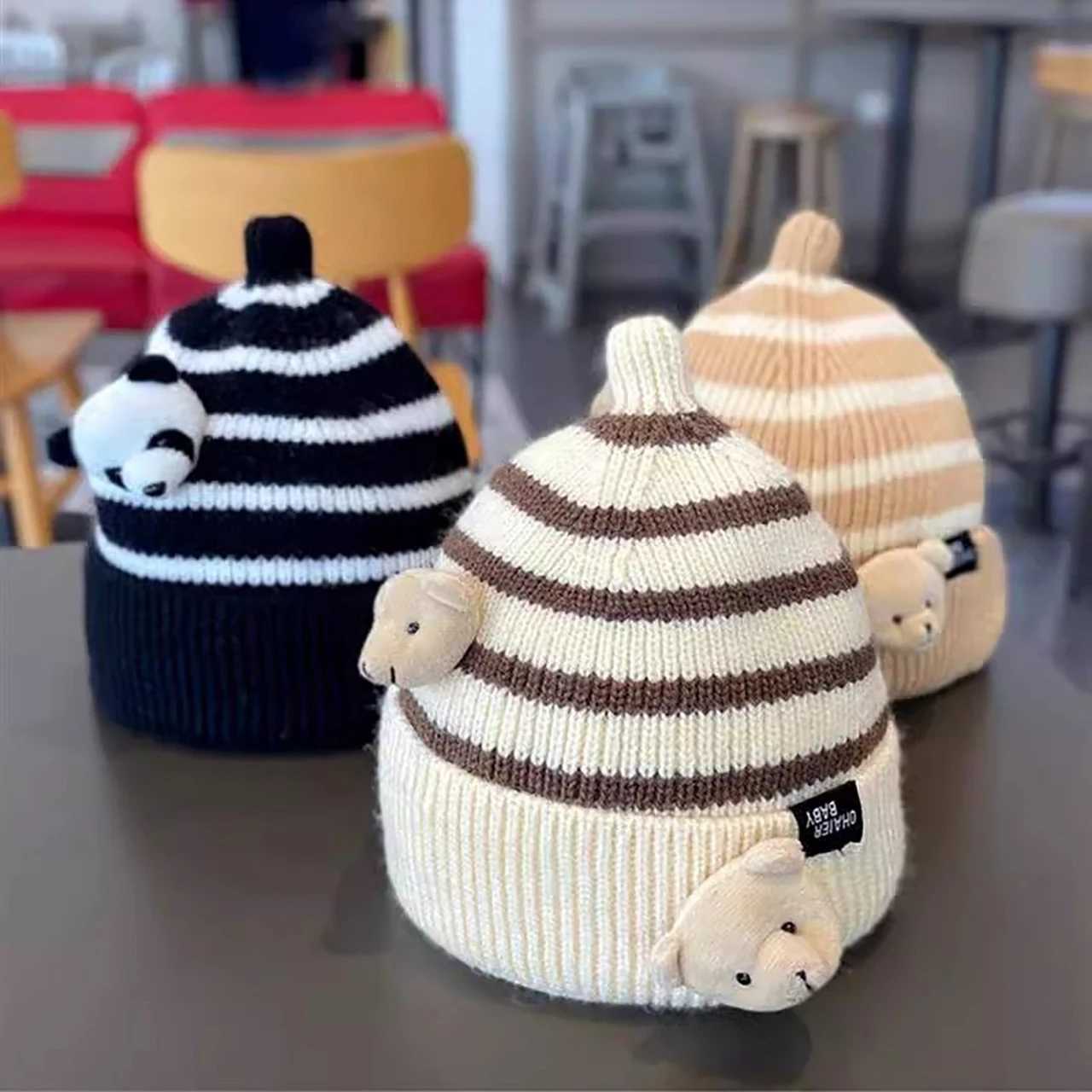 Fashion Stripe Kids Beanies Winter Warm Children Knit Hat 28Year Boy Girl Woolen Crochet Bonnet Cute Cartton Baby Pullover Cap J251021