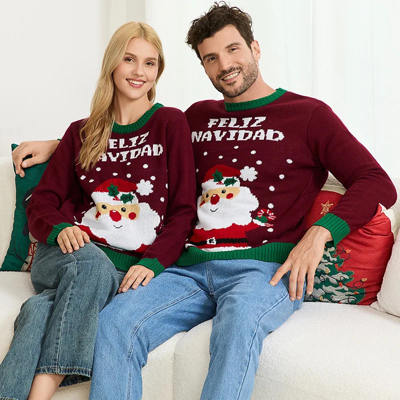 Xmas Family Loook Knitwear Santa Print Knitted Sweater Full Sleeve O Neck Soft Loose Jumper Christmas Matching Outfits Pullovers 251021