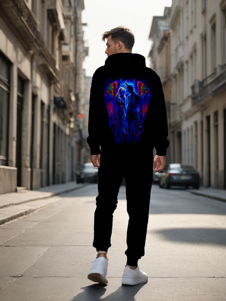 Men's Ankle-Length Knitted Hoodie Casual Outdoor Polyester Print Long Sleeve T-Shirt Adjustable Drawstring Hood Autumn Wear - LMWY00181