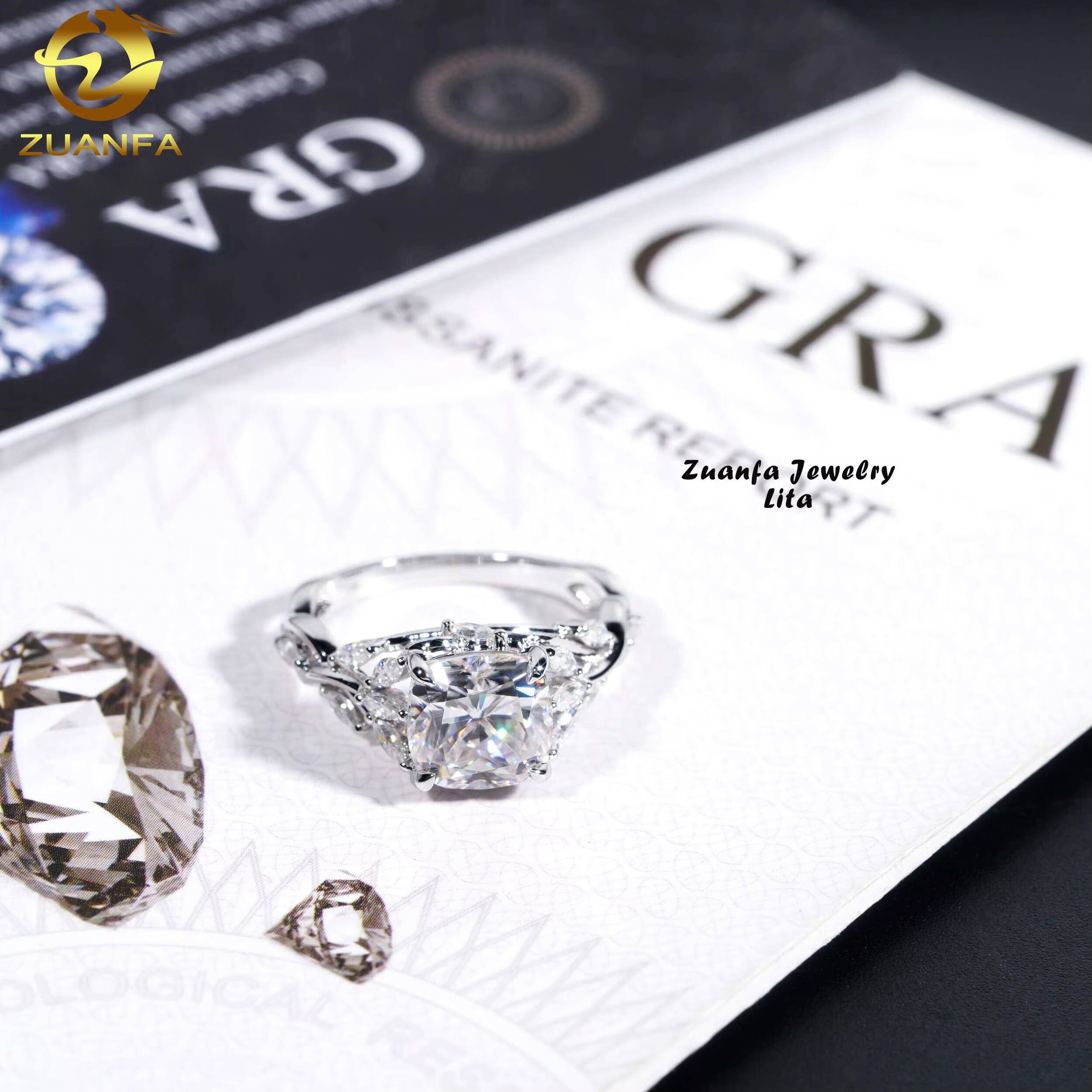 Certified Pass Diamond Tester 25CT Cushion Cut Moissanite Diamond 14k Womens Gold Engagement Rings