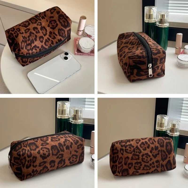 Large Women Leopard Cosmetic Bag Box Shaped Zipper Make Up Bag Travel Washing Makeup Organizer Beauty CaseW251021