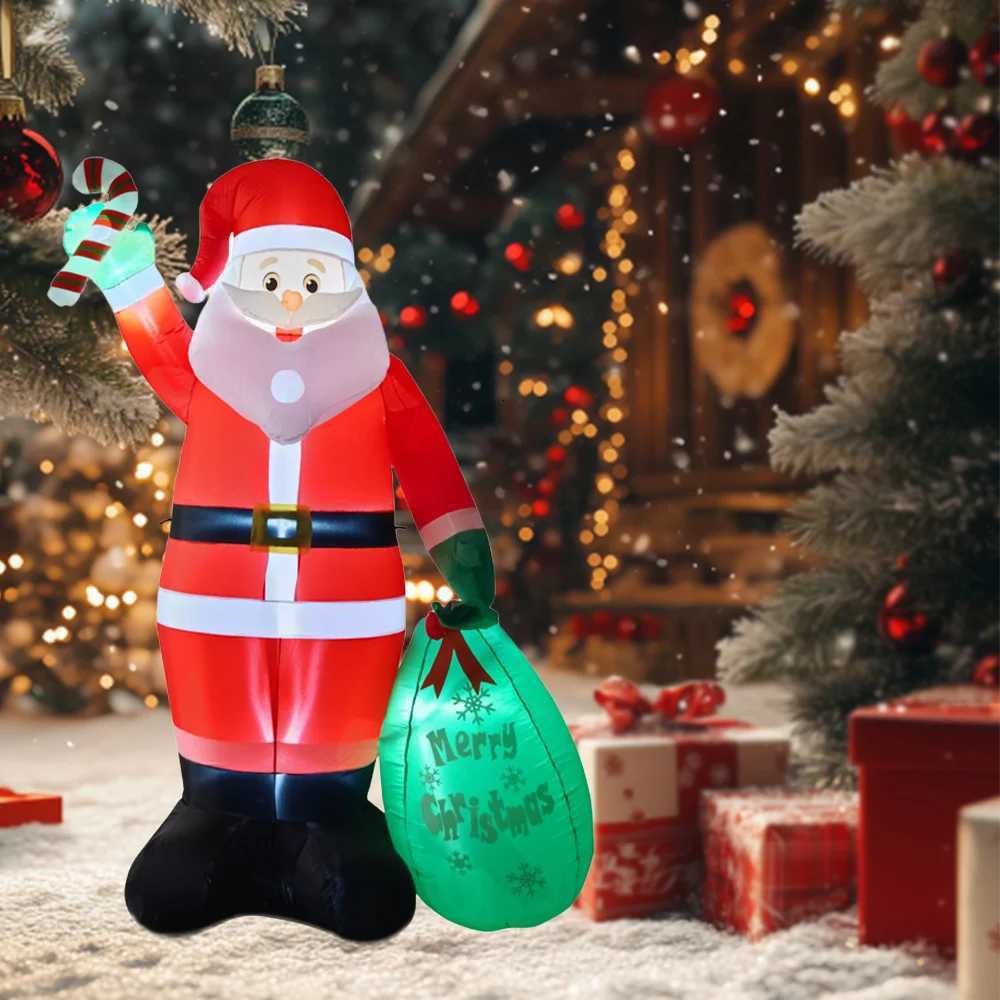 Xmas Outdoor Decorations 6FT8FT Christmas Inflatables Santa Hold Present Bag with LED Climbing Santa Christmas Party Yard DecorXJ251021