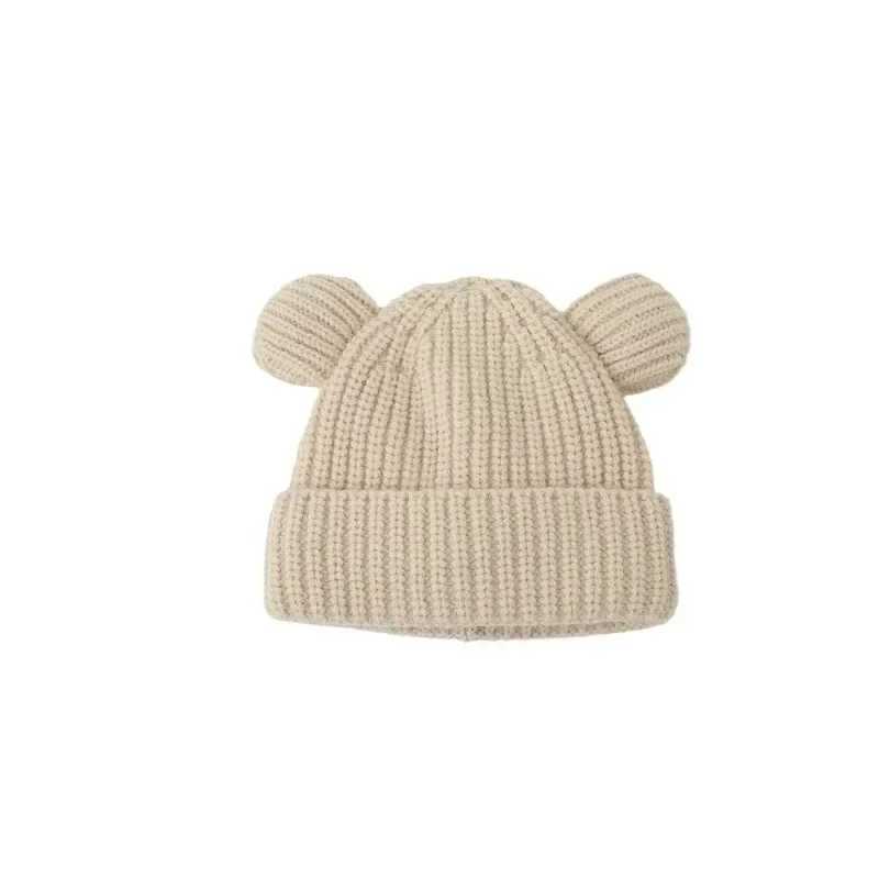 Sweet Warm Bear Beanie for Toddler Boy Girl Beige Coffee Color Cartoon Bear Ear Crochet Bonnet Autumn Warm Winter Knitted Hat J251021