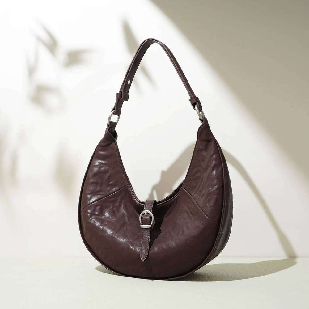 Genuine Leather Underarm New Vintage Pleated Crescent Head Layer Cowhide Fashion Women's One-Shoulder Crossbody Bag Suotong1021