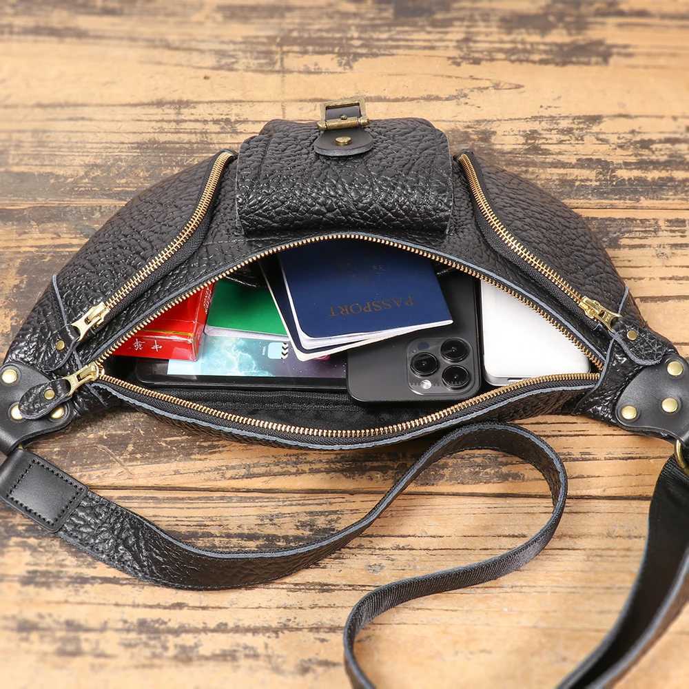 LUOKIR Bison Leather Mens Chest Bag Outdoor Commuting Casual Leather Waist Bag Top Layer Cowhide Personalized Motorcycle Bag Z251021