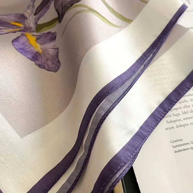 1pcs 70cm Hibiscus Flower Pattern Silk Scarf for Women Simulated Silk Purple Floral Scarfs Versatile Decorative Square Scarf W251021