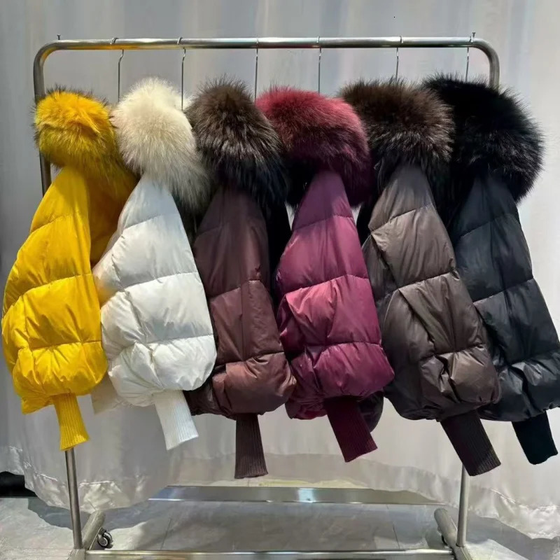 Winter Arrival Womens Fashion Casual Thickened Warm Knitted Sleeve Goose down Jacket Real Mink Collar Hooded High Quality 251017