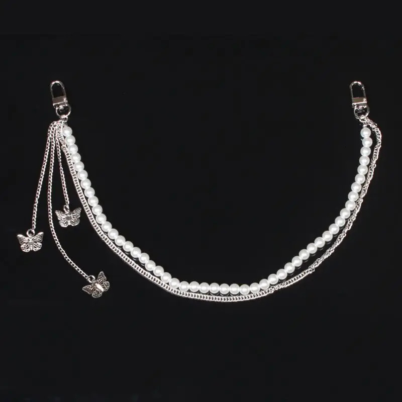 Double Layer Butterfly Pendant Pearl Alloy Pants Chain for Hip Hop Dancers Punk Girl Boy Harajuku Jeans Side Chain Bags Chain 251021