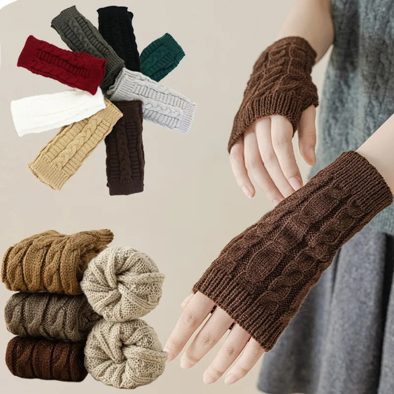 Winter Soft Warm Knitting Arm Gloves Twist Pattern half finger gloves Unisex Mitten Guantes Enabled Touchscreen Warm gloves 251020