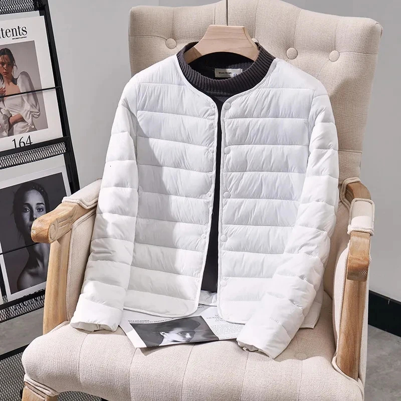 Womens Winter Parka Hooded Round Neck Down Cotton Jacket Ladies Korean Version Lightweight And Thin Loose Female Outerwear 251021