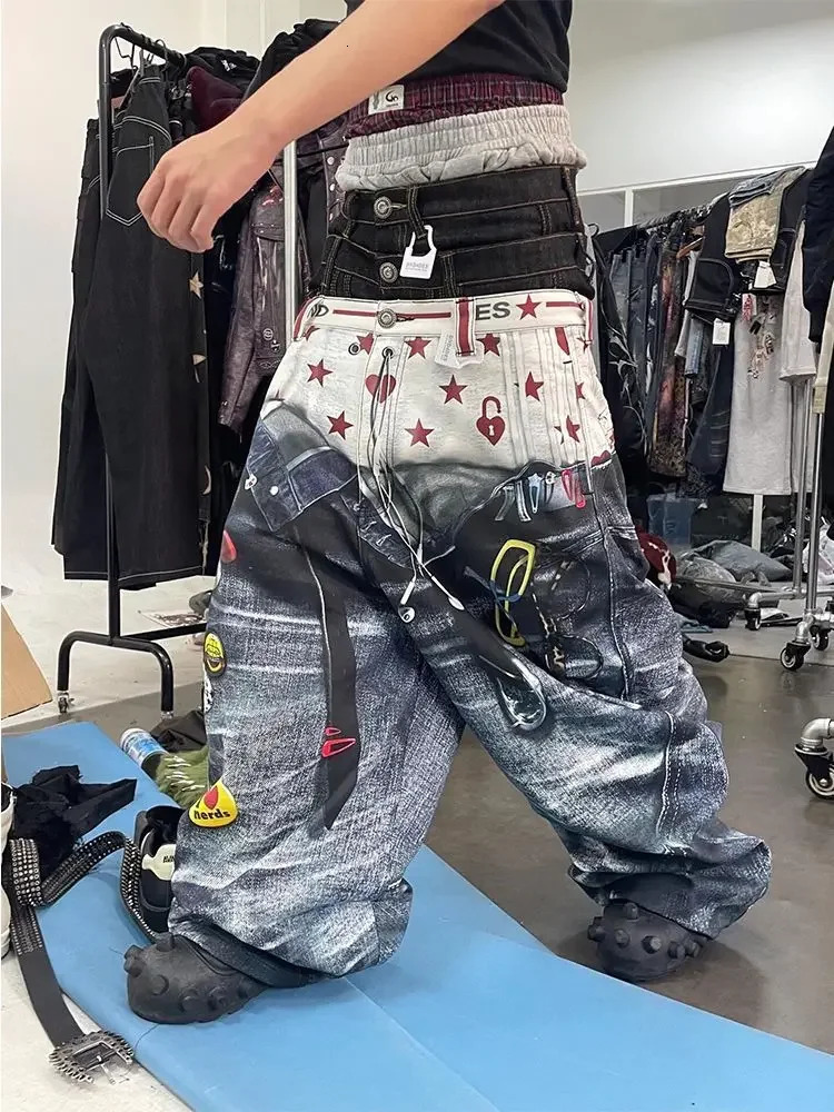 Jeans for Men Street Style Harajuku Hiphop Vintage Baggy Casual Wide Leg Y2k Pants Mens 251017