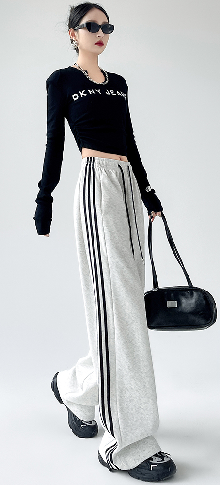 Designer Fashion Spring and Autumn New Three Color Sports leggings Striped Casual Loose Wide Leg Pants