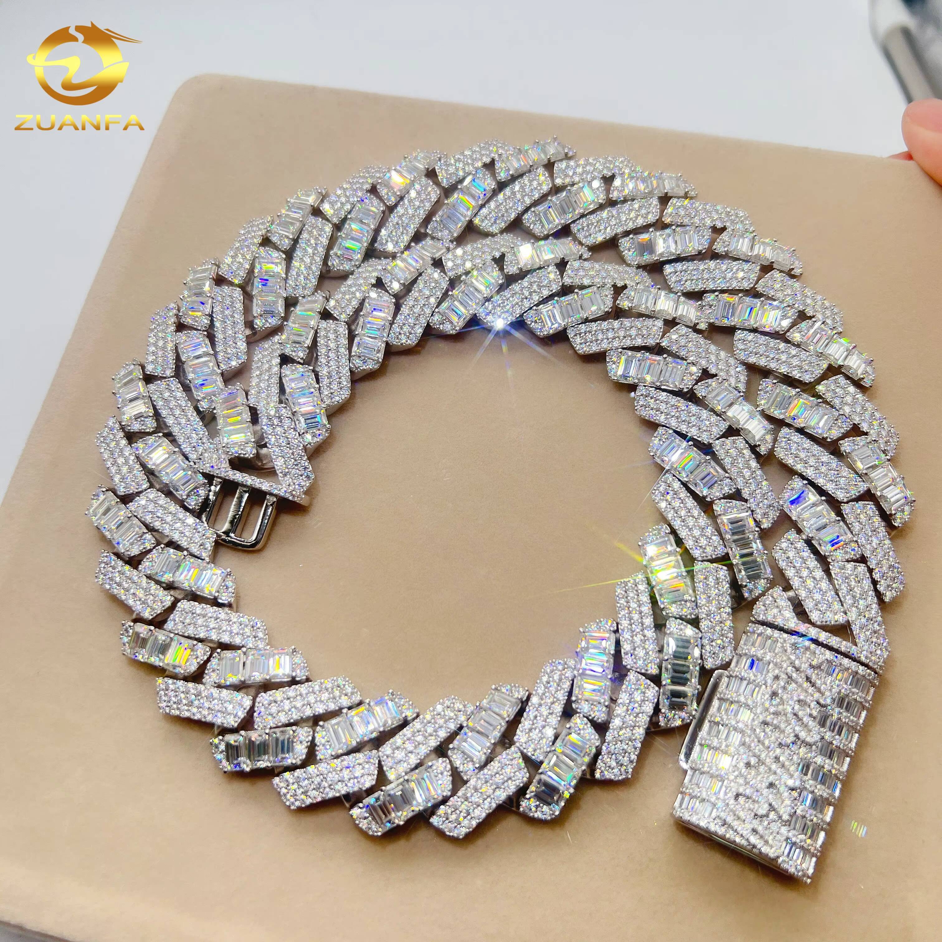 24mm Fine Jewelry Men 925 Sterling Silver Hip Hop Luxury Custom VVS Moissanite Miami Cuban Link Chain Cuban Necklace