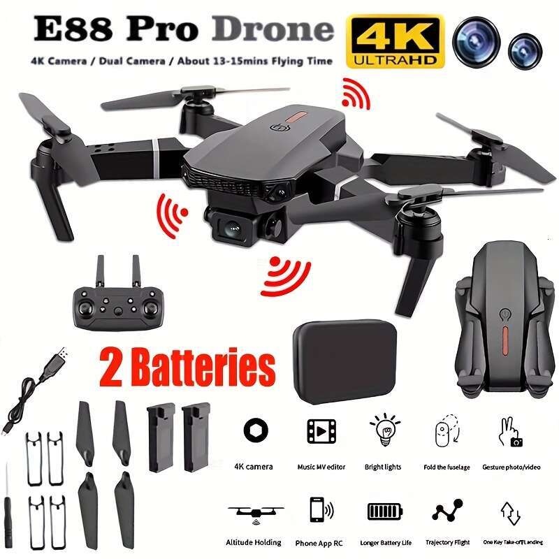 2025 New E88/E99 Dual Camera Drone - Foldable, Color Lighting, Controllable Photography, Indoor/Outdoor Beginner Friendly, Four Axis Aircraft