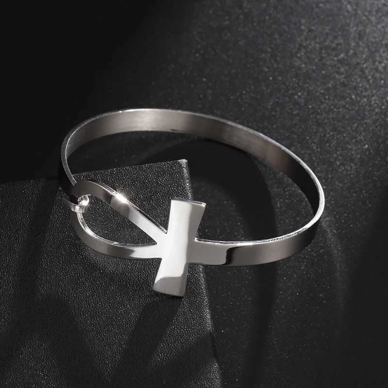 Egyptian Symbol Ankh Cross Life Cuff Stainless Steel Bracelet For Women Men Religious Amulets Jewelry Gift Accessories J251021