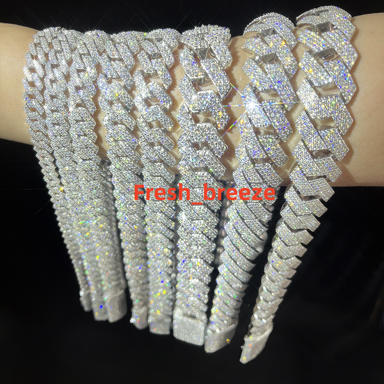 Hot Sale 8mm15mm Wide HipHop Necklace Bracelet Moissanite Cuban Chain Silver Iced Out VVS1 Moissanite Cuban Link Chain