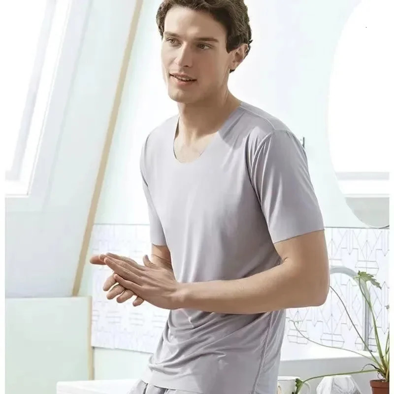 Mens twopiece ice silk pajamas Loungewear mens Plus Size Pajamas Home Set Mens summer thin modal short sleeve pajamas 251021