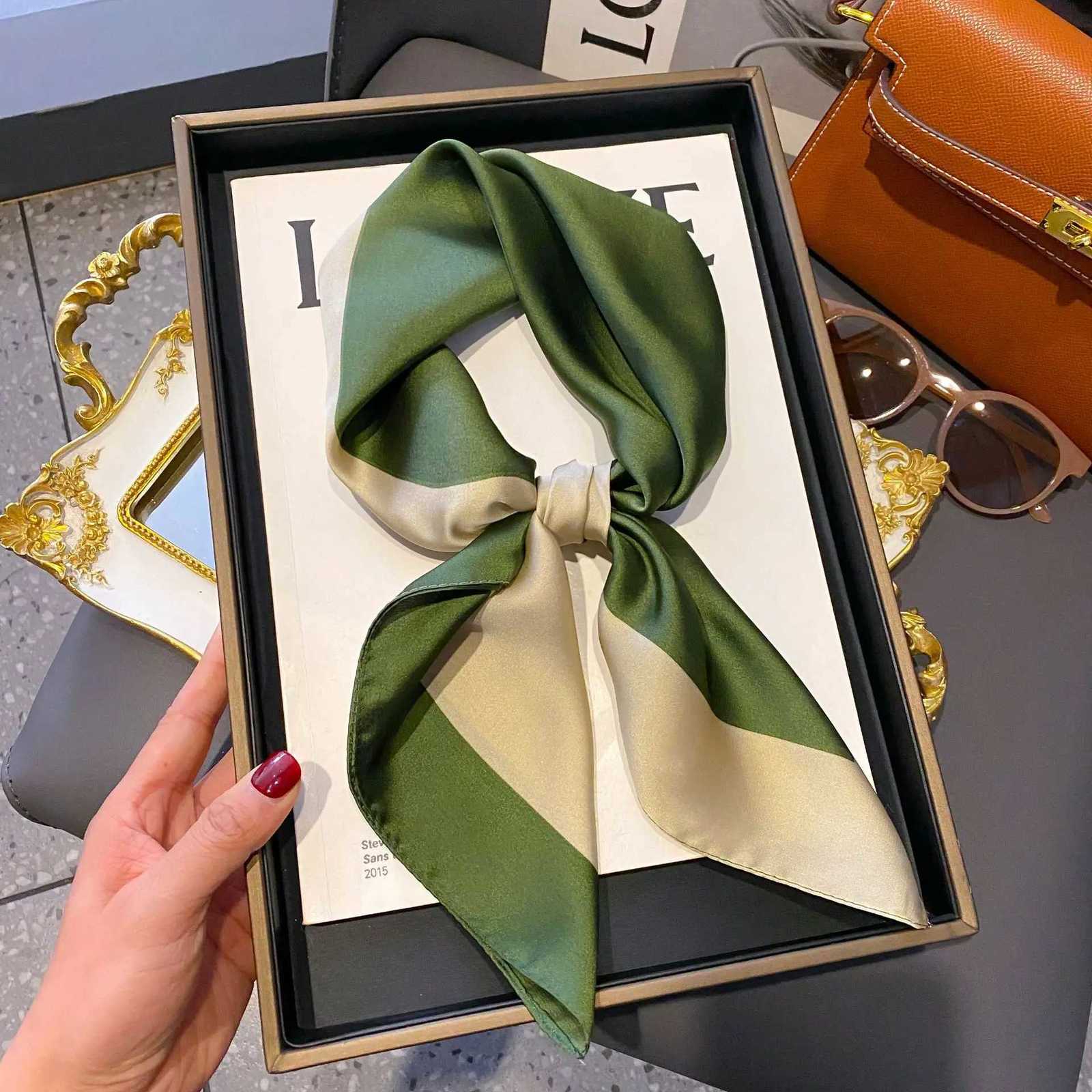 Neckerchi Fa Luxury Square Scarf for Wen Silk Feeling Shawl Satin Hijab Fashion Wraps Hair Bands Ribbon band BandannW251021