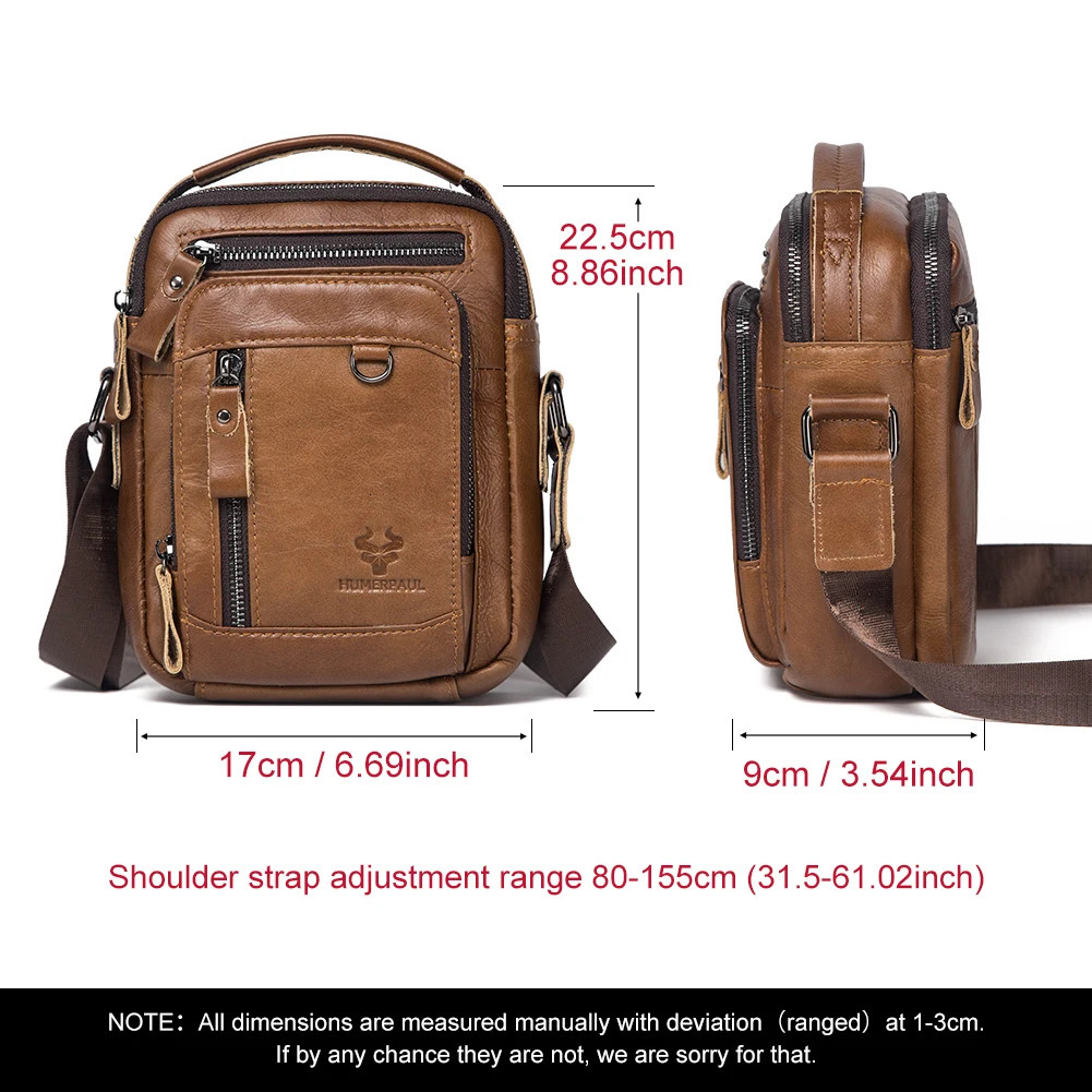 HUMERPAUL 100 Genuine Leather Mens Shoulder Messenger Bag Small Business Crossbody Handbag for Work Male Travel Sling Bolso 251014