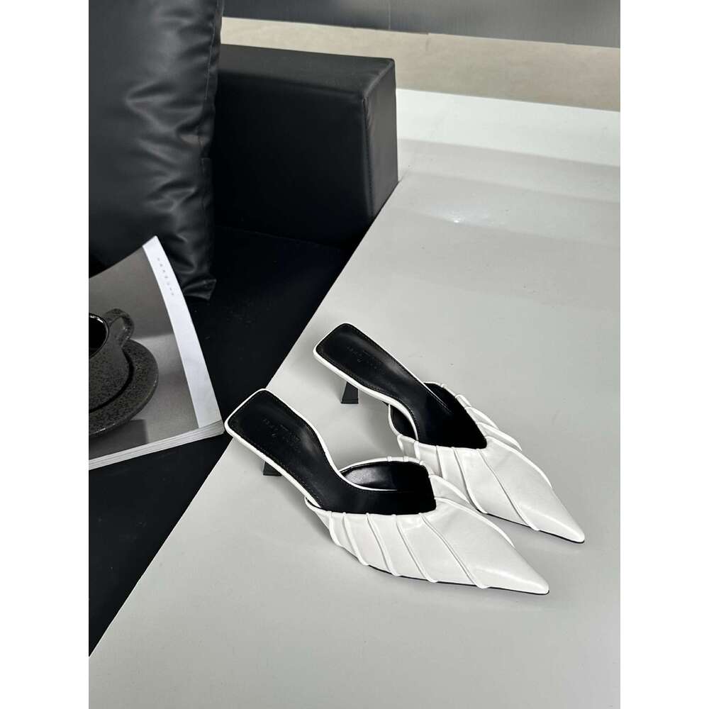 Pointed Sandals for Designer Shoe Women, Closed Toe Wrinkled Lazy Mules, 2025 New High Heel Half Slippers