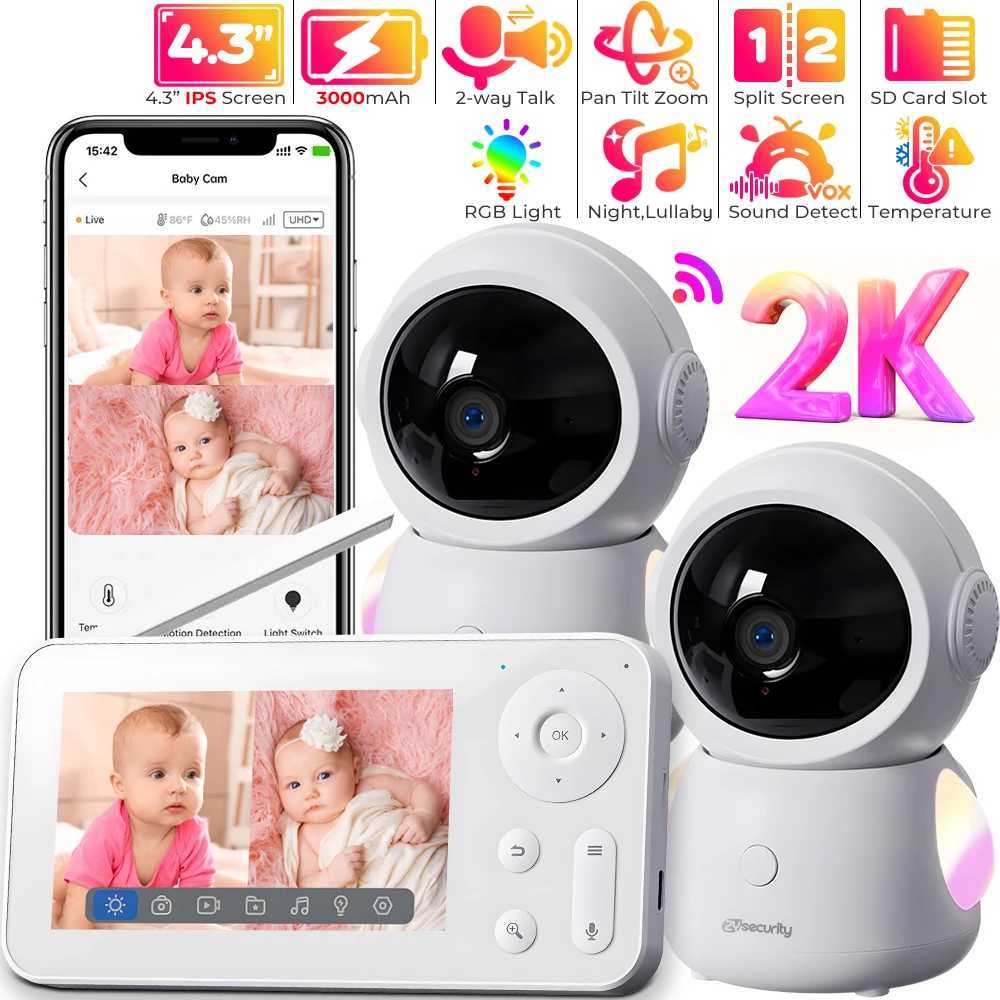 2K 3MP WiFi Baby Monitor with Two Camera SplitScreen Baby Phone via APP Control 43 IPS Screen Auto Tracking PTZ Baby Camera J251121