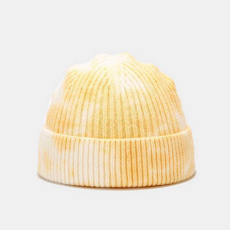 New Tie Dyed Knitted Hat Womens Street Trend Wool Skin Hat Mens Autumn Warm Bean Hat H251020