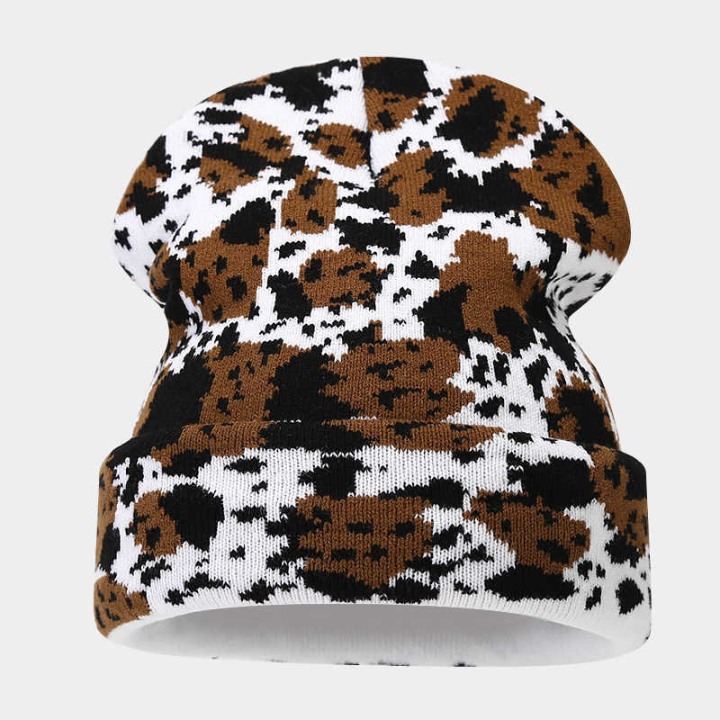 Fashion New Leopard Print Jacquard Knitted Hat Thickened Warm Unisex Autumn Winter Large Head Circumference Ear Protection Wool Hat H251020
