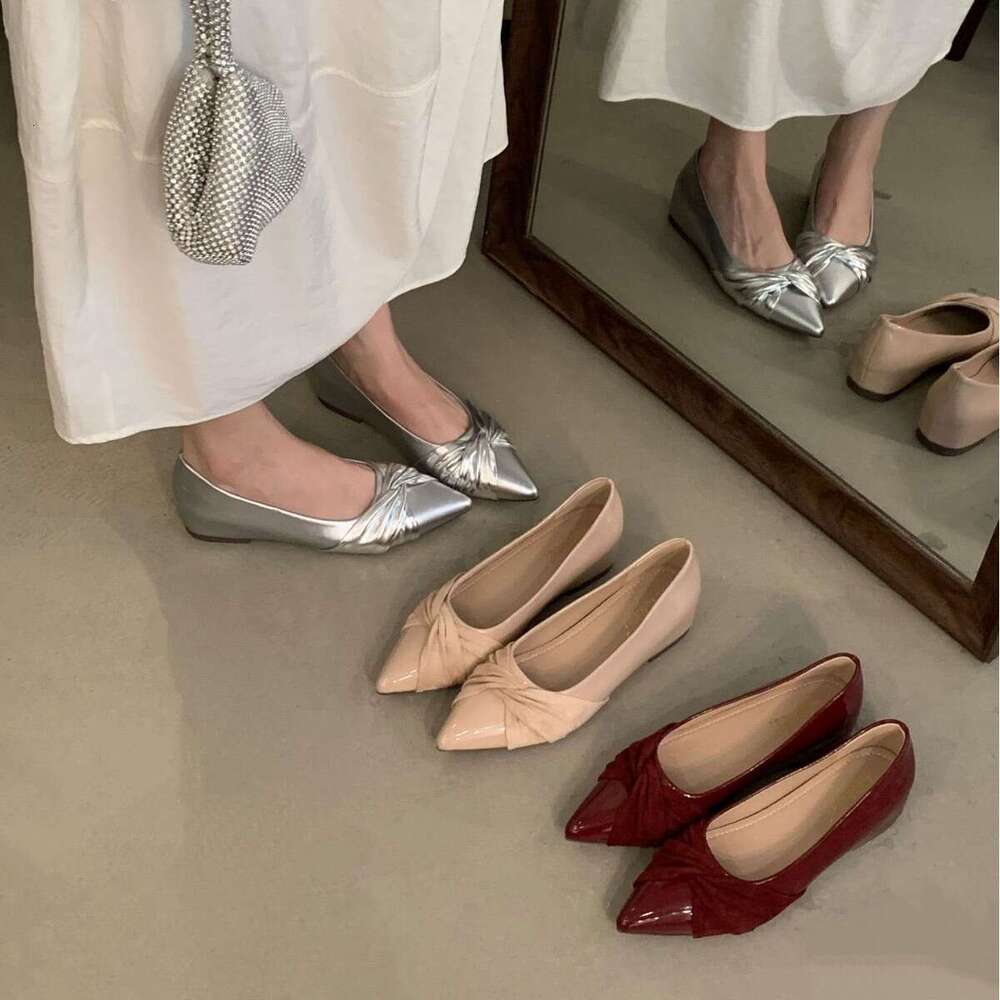 Gentle Color Block Single Shoes - 2025 New French Style Women's Pointed Toe Shallow Mouth Slip-On, Elegant Bowknot with Hidden Wedge