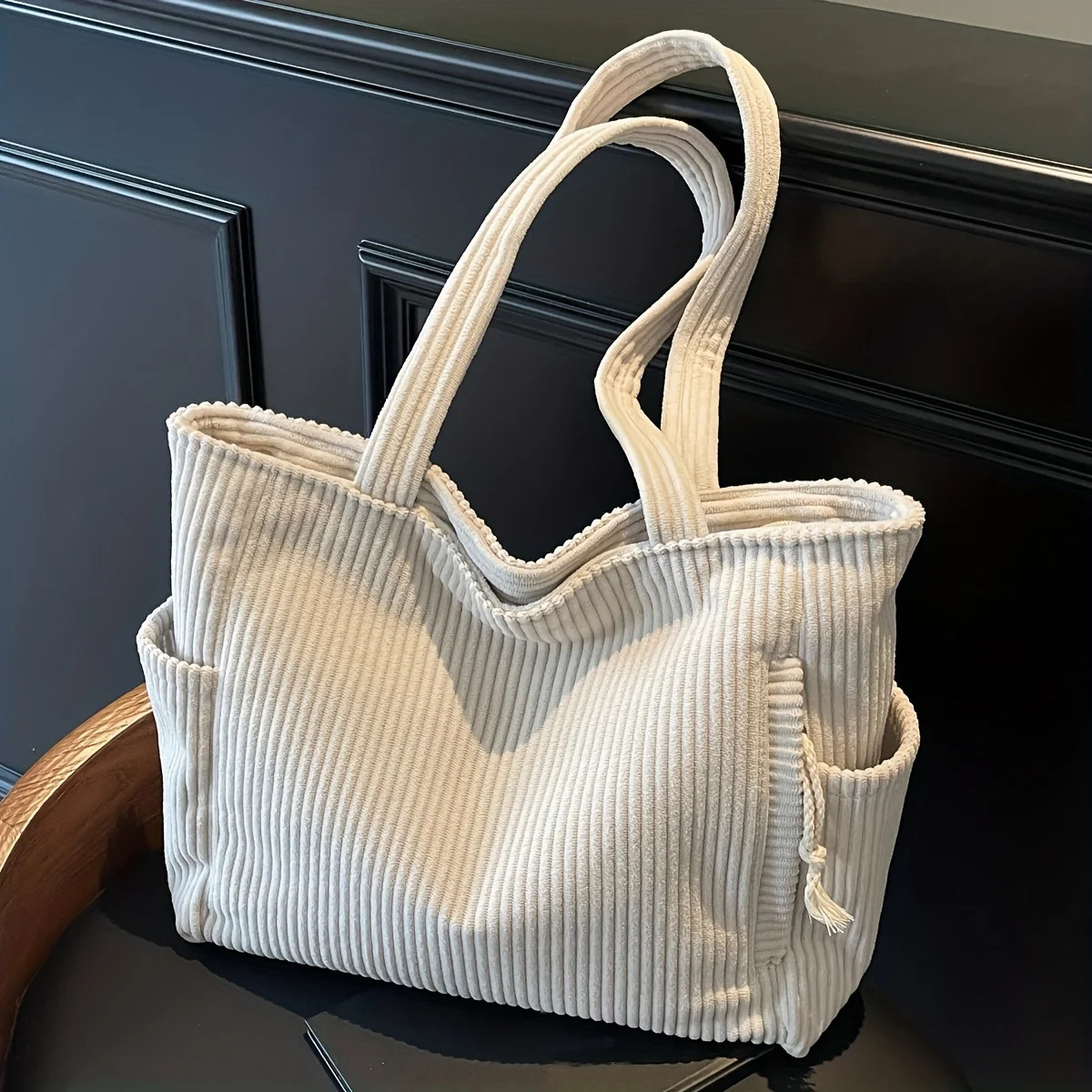 Durable Soft Corduroy Womens Casual Tote Bag MultiCompartment Zipper Closure Commute Shoulder Bag For Women i251021