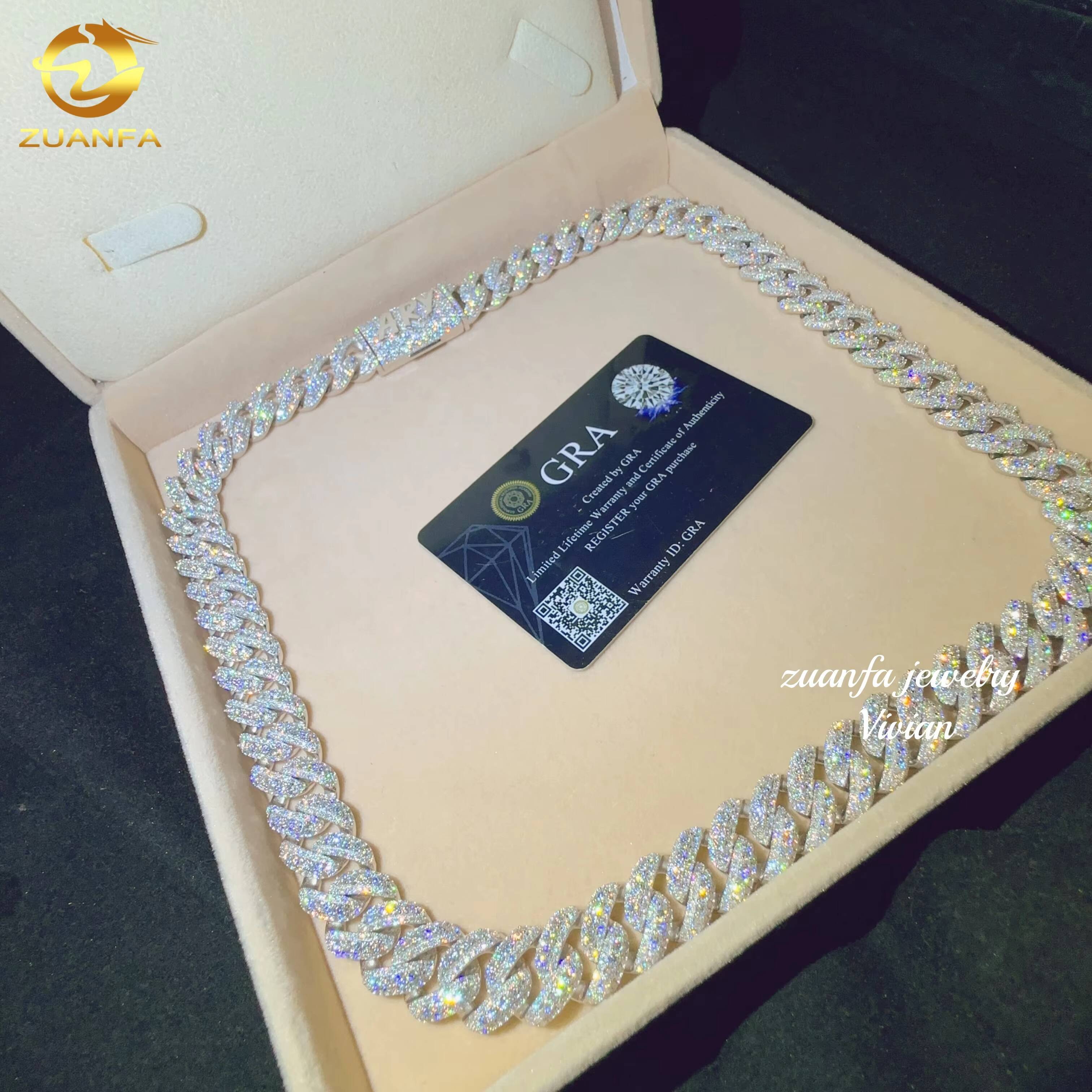 Iced Out VVS Moissanite Diamond 15MM Width Necklace Bracelet Silver 925 Hip Hop Miami Jewelry Custom Cuban Link Chain