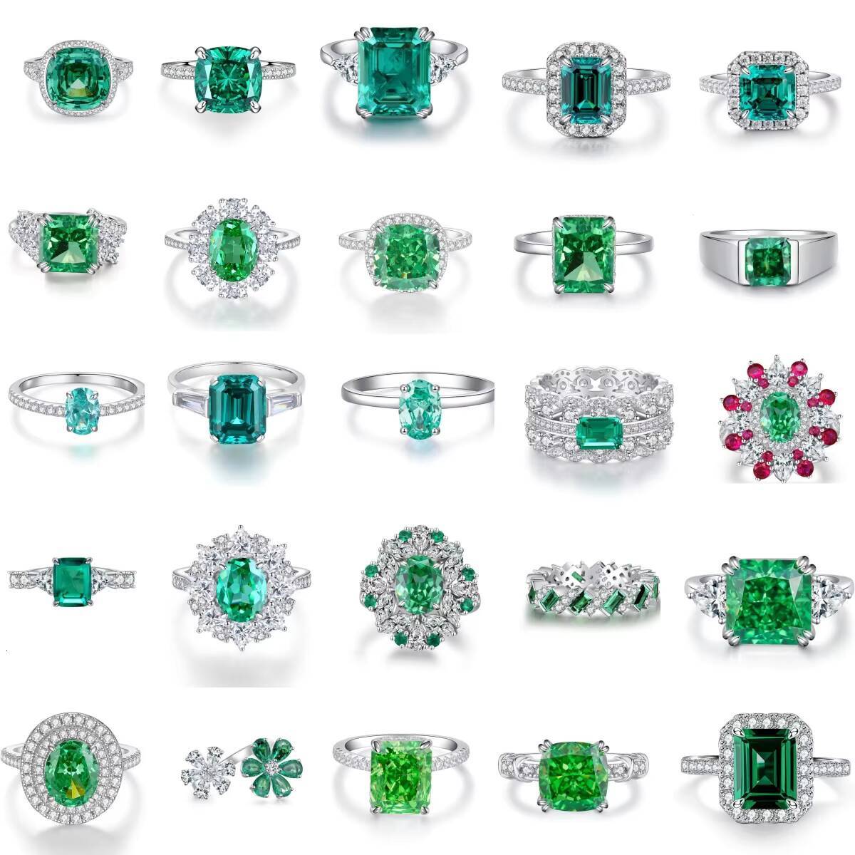 2025 Wholesale Hot Sales Fashion Personalized Inlay Cultivation Glitter Emerald Cut High Carbon Stone HighSense Ring Jewelry