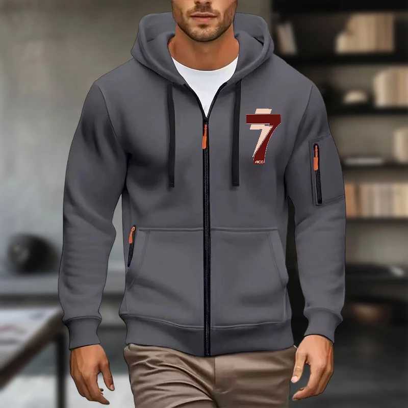 Mens hooded sweatshirt 2025 thick and warm high quality with a hood sporty style zipper opening and closing multiple pock W251021