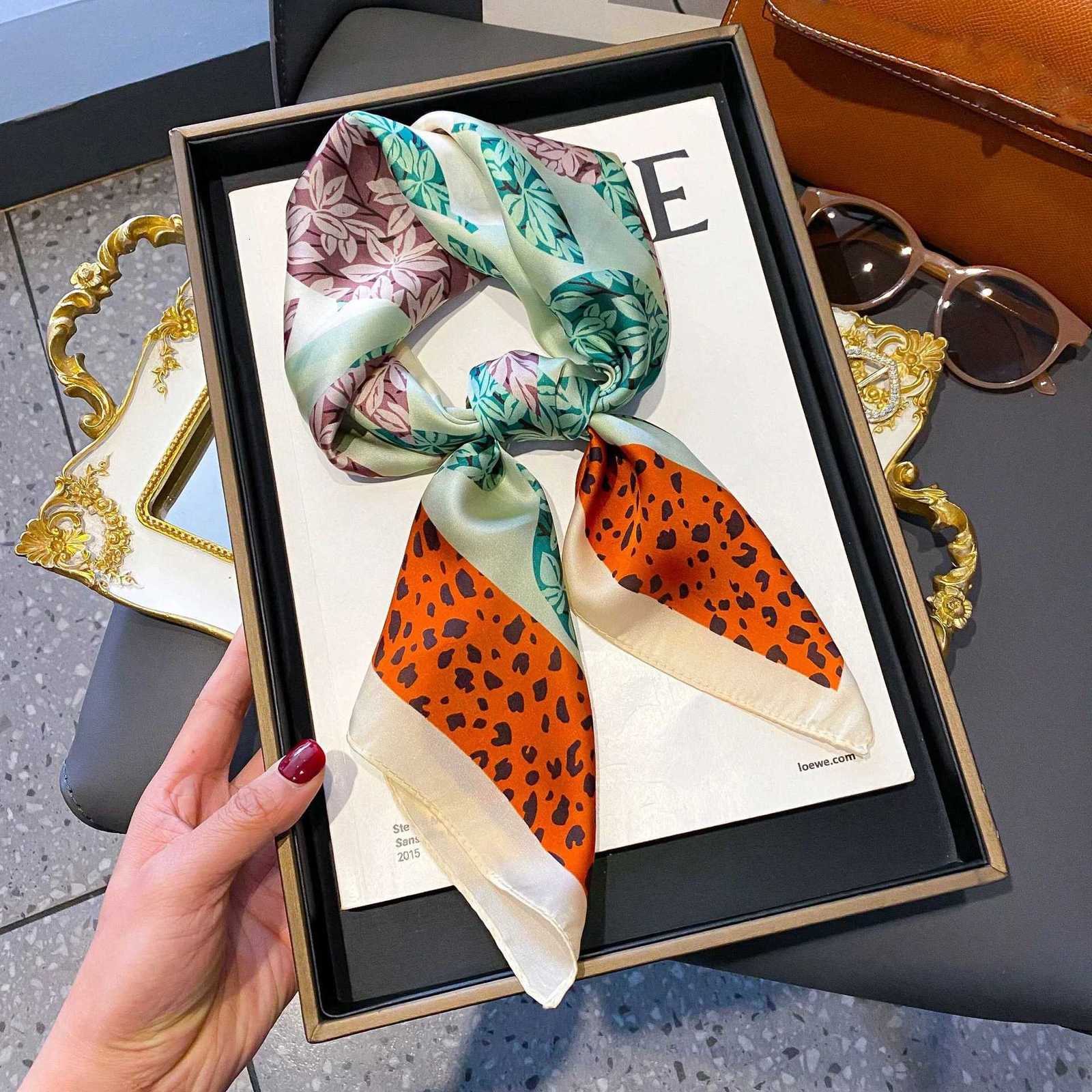 Luxury Design Silk Square Scarf Women Flower Print Foulard Neckerchief Lady Soft Satin Tie Shawl Wraps Hairband Head Hijab Gifts W251021